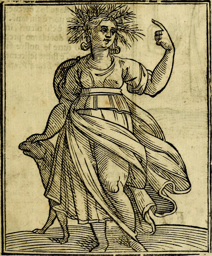 An illustration from Iconologia di Cesare Ripa ... Divisa in tre libri, ne i quali si esprimono varie imagini di virtù, vitij, affetti, passioni humane, arti, discipline, humori, elementi, corpi celesti, prouincie d'Italia, fiumi, & altre materie infinite vtili ad ogni stato di persone, 1669, leaf 750
