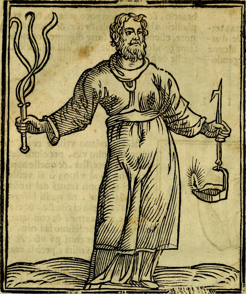 An illustration from Iconologia di Cesare Ripa ... Divisa in tre libri, ne i quali si esprimono varie imagini di virtù, vitij, affetti, passioni humane, arti, discipline, humori, elementi, corpi celesti, prouincie d'Italia, fiumi, & altre materie infinite vtili ad ogni stato di persone, 1669, leaf 751