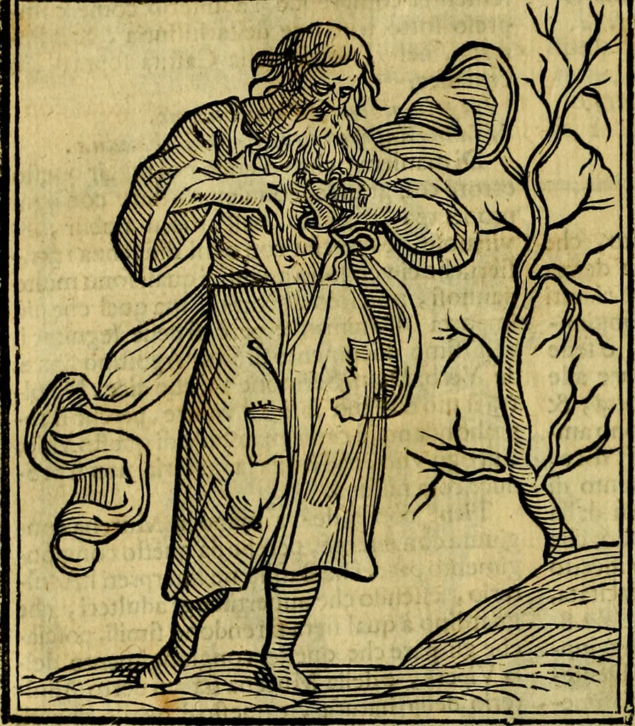 An illustration from Iconologia di Cesare Ripa ... Divisa in tre libri, ne i quali si esprimono varie imagini di virtù, vitij, affetti, passioni humane, arti, discipline, humori, elementi, corpi celesti, prouincie d'Italia, fiumi, & altre materie infinite vtili ad ogni stato di persone, 1669, leaf 77