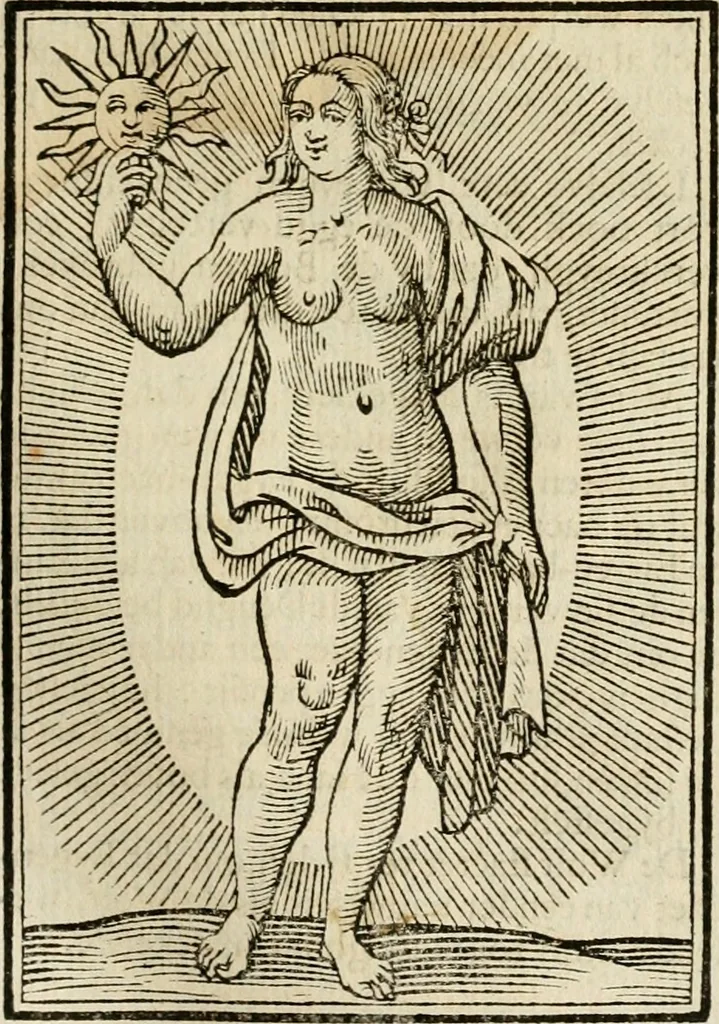 An illustration from Iconologia, of, Uytbeeldingen des verstands : waer in verscheiden afbeeldingen van deughden, ondeughden, genegentheden, menschlijcke hertztochten, konsten, leeringen, sinlijckheden, elementen, hemelsche lichamen, landschappen van Italien, revieren van alle deelen des werrelts, en alle andere ontallijcke stoffen, met hare verklaringen, werden verhandelt : een werck dat dienstigh is, allen reedenaers, poëten, schilders, beeldhouwers, teyckenaers, en alle andere konstbeminders en liefhebbers der geleertheyt en eerlijcke wetenschappen ..., 1644, leaf 116