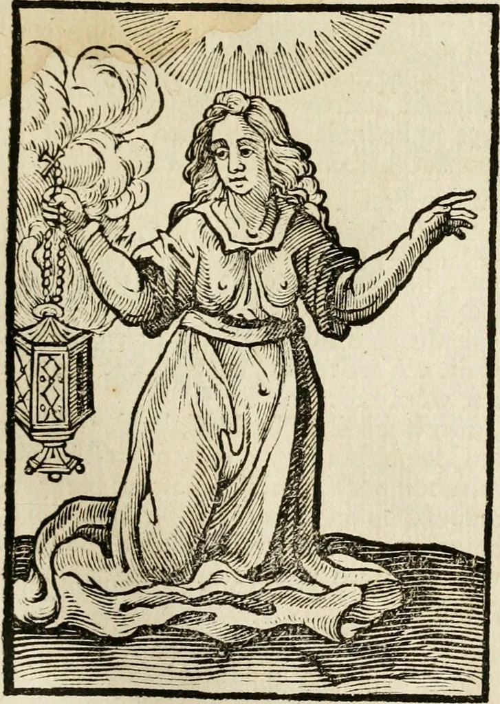 An illustration from Iconologia, of, Uytbeeldingen des verstands : waer in verscheiden afbeeldingen van deughden, ondeughden, genegentheden, menschlijcke hertztochten, konsten, leeringen, sinlijckheden, elementen, hemelsche lichamen, landschappen van Italien, revieren van alle deelen des werrelts, en alle andere ontallijcke stoffen, met hare verklaringen, werden verhandelt : een werck dat dienstigh is, allen reedenaers, poëten, schilders, beeldhouwers, teyckenaers, en alle andere konstbeminders en liefhebbers der geleertheyt en eerlijcke wetenschappen ..., 1644, leaf 154