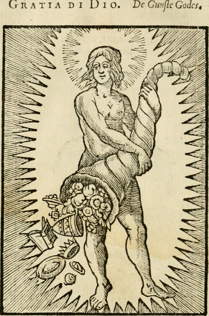 An illustration from Iconologia, of, Uytbeeldingen des verstands : waer in verscheiden afbeeldingen van deughden, ondeughden, genegentheden, menschlijcke hertztochten, konsten, leeringen, sinlijckheden, elementen, hemelsche lichamen, landschappen van Italien, revieren van alle deelen des werrelts, en alle andere ontallijcke stoffen, met hare verklaringen, werden verhandelt : een werck dat dienstigh is, allen reedenaers, poëten, schilders, beeldhouwers, teyckenaers, en alle andere konstbeminders en liefhebbers der geleertheyt en eerlijcke wetenschappen ..., 1644, leaf 177