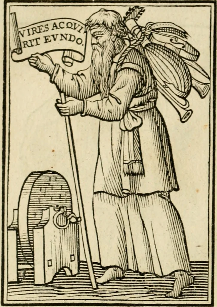 An illustration from Iconologia, of, Uytbeeldingen des verstands : waer in verscheiden afbeeldingen van deughden, ondeughden, genegentheden, menschlijcke hertztochten, konsten, leeringen, sinlijckheden, elementen, hemelsche lichamen, landschappen van Italien, revieren van alle deelen des werrelts, en alle andere ontallijcke stoffen, met hare verklaringen, werden verhandelt : een werck dat dienstigh is, allen reedenaers, poëten, schilders, beeldhouwers, teyckenaers, en alle andere konstbeminders en liefhebbers der geleertheyt en eerlijcke wetenschappen ..., 1644, leaf 189