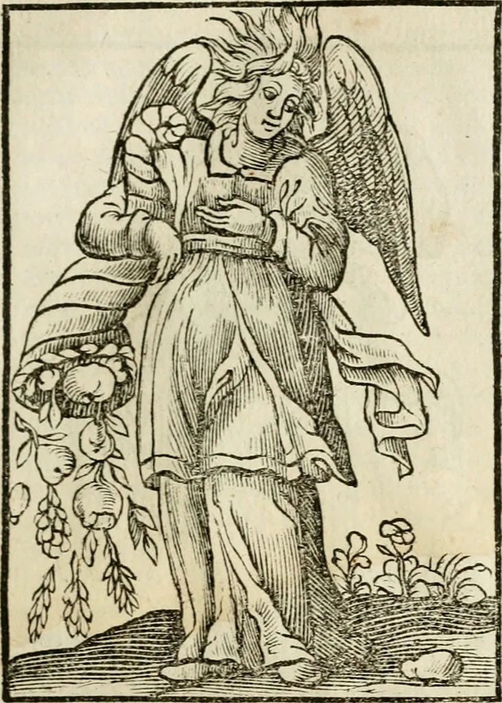 An illustration from Iconologia, of, Uytbeeldingen des verstands : waer in verscheiden afbeeldingen van deughden, ondeughden, genegentheden, menschlijcke hertztochten, konsten, leeringen, sinlijckheden, elementen, hemelsche lichamen, landschappen van Italien, revieren van alle deelen des werrelts, en alle andere ontallijcke stoffen, met hare verklaringen, werden verhandelt : een werck dat dienstigh is, allen reedenaers, poëten, schilders, beeldhouwers, teyckenaers, en alle andere konstbeminders en liefhebbers der geleertheyt en eerlijcke wetenschappen ..., 1644, leaf 196