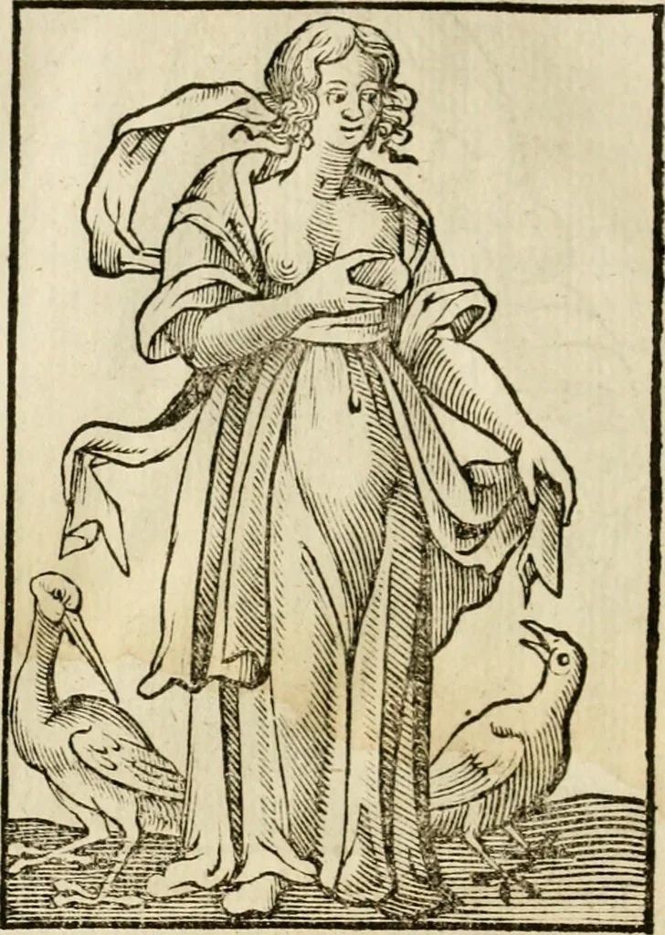 An illustration from Iconologia, of, Uytbeeldingen des verstands : waer in verscheiden afbeeldingen van deughden, ondeughden, genegentheden, menschlijcke hertztochten, konsten, leeringen, sinlijckheden, elementen, hemelsche lichamen, landschappen van Italien, revieren van alle deelen des werrelts, en alle andere ontallijcke stoffen, met hare verklaringen, werden verhandelt : een werck dat dienstigh is, allen reedenaers, poëten, schilders, beeldhouwers, teyckenaers, en alle andere konstbeminders en liefhebbers der geleertheyt en eerlijcke wetenschappen ..., 1644, leaf 197
