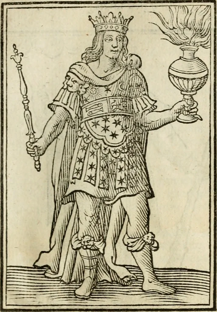 An illustration from Iconologia, of, Uytbeeldingen des verstands : waer in verscheiden afbeeldingen van deughden, ondeughden, genegentheden, menschlijcke hertztochten, konsten, leeringen, sinlijckheden, elementen, hemelsche lichamen, landschappen van Italien, revieren van alle deelen des werrelts, en alle andere ontallijcke stoffen, met hare verklaringen, werden verhandelt : een werck dat dienstigh is, allen reedenaers, poëten, schilders, beeldhouwers, teyckenaers, en alle andere konstbeminders en liefhebbers der geleertheyt en eerlijcke wetenschappen ..., 1644, leaf 214