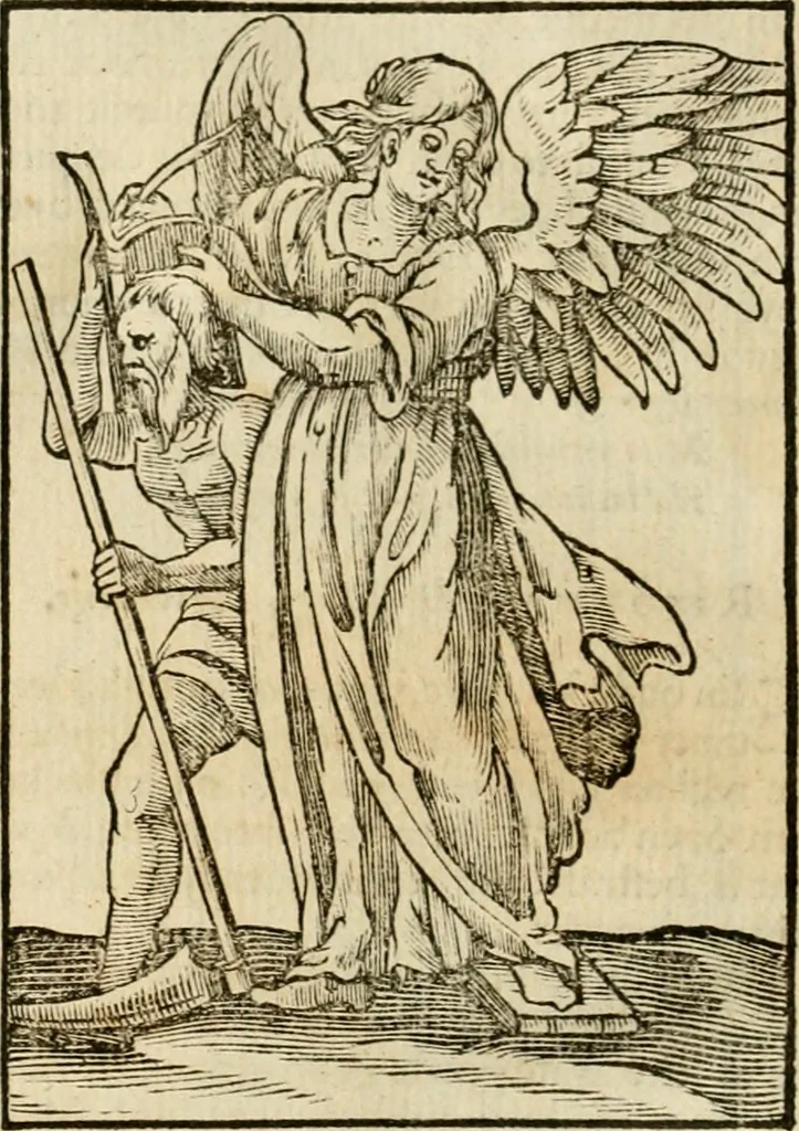 An illustration from Iconologia, of, Uytbeeldingen des verstands : waer in verscheiden afbeeldingen van deughden, ondeughden, genegentheden, menschlijcke hertztochten, konsten, leeringen, sinlijckheden, elementen, hemelsche lichamen, landschappen van Italien, revieren van alle deelen des werrelts, en alle andere ontallijcke stoffen, met hare verklaringen, werden verhandelt : een werck dat dienstigh is, allen reedenaers, poëten, schilders, beeldhouwers, teyckenaers, en alle andere konstbeminders en liefhebbers der geleertheyt en eerlijcke wetenschappen ..., 1644, leaf 221