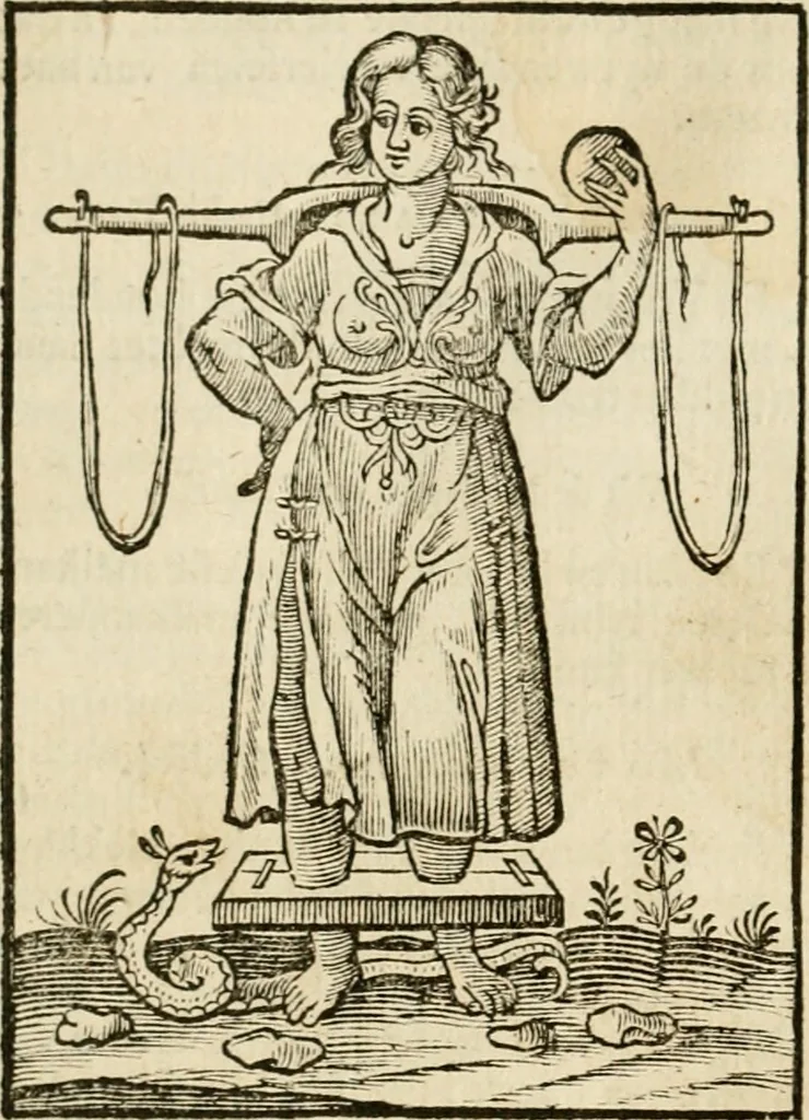 An illustration from Iconologia, of, Uytbeeldingen des verstands : waer in verscheiden afbeeldingen van deughden, ondeughden, genegentheden, menschlijcke hertztochten, konsten, leeringen, sinlijckheden, elementen, hemelsche lichamen, landschappen van Italien, revieren van alle deelen des werrelts, en alle andere ontallijcke stoffen, met hare verklaringen, werden verhandelt : een werck dat dienstigh is, allen reedenaers, poëten, schilders, beeldhouwers, teyckenaers, en alle andere konstbeminders en liefhebbers der geleertheyt en eerlijcke wetenschappen ..., 1644, leaf 229