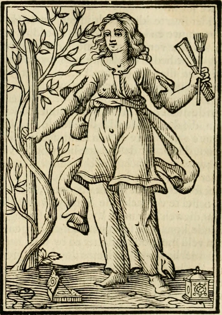 An illustration from Iconologia, of, Uytbeeldingen des verstands : waer in verscheiden afbeeldingen van deughden, ondeughden, genegentheden, menschlijcke hertztochten, konsten, leeringen, sinlijckheden, elementen, hemelsche lichamen, landschappen van Italien, revieren van alle deelen des werrelts, en alle andere ontallijcke stoffen, met hare verklaringen, werden verhandelt : een werck dat dienstigh is, allen reedenaers, poëten, schilders, beeldhouwers, teyckenaers, en alle andere konstbeminders en liefhebbers der geleertheyt en eerlijcke wetenschappen ..., 1644, leaf 277