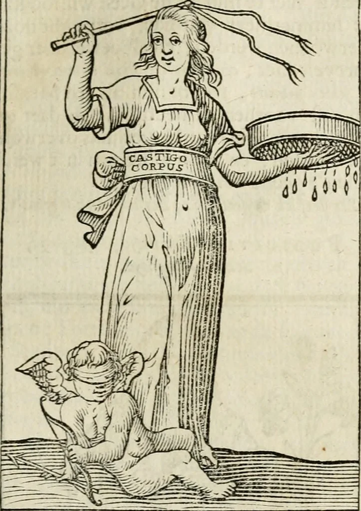 An illustration from Iconologia, of, Uytbeeldingen des verstands : waer in verscheiden afbeeldingen van deughden, ondeughden, genegentheden, menschlijcke hertztochten, konsten, leeringen, sinlijckheden, elementen, hemelsche lichamen, landschappen van Italien, revieren van alle deelen des werrelts, en alle andere ontallijcke stoffen, met hare verklaringen, werden verhandelt : een werck dat dienstigh is, allen reedenaers, poëten, schilders, beeldhouwers, teyckenaers, en alle andere konstbeminders en liefhebbers der geleertheyt en eerlijcke wetenschappen ..., 1644, leaf 284