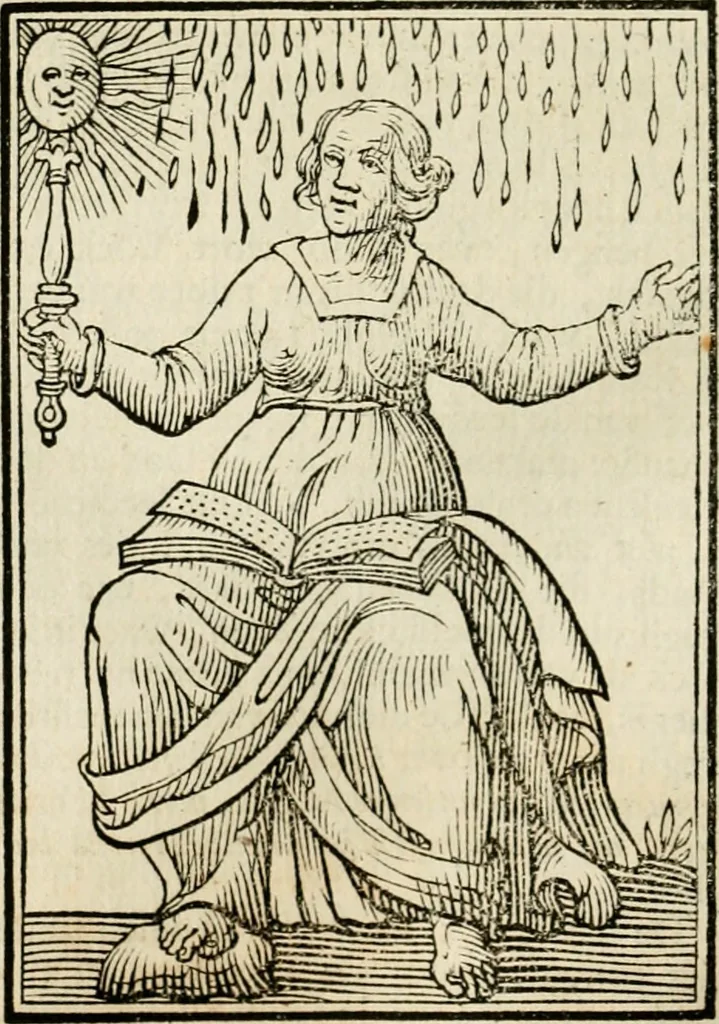 An illustration from Iconologia, of, Uytbeeldingen des verstands : waer in verscheiden afbeeldingen van deughden, ondeughden, genegentheden, menschlijcke hertztochten, konsten, leeringen, sinlijckheden, elementen, hemelsche lichamen, landschappen van Italien, revieren van alle deelen des werrelts, en alle andere ontallijcke stoffen, met hare verklaringen, werden verhandelt : een werck dat dienstigh is, allen reedenaers, poëten, schilders, beeldhouwers, teyckenaers, en alle andere konstbeminders en liefhebbers der geleertheyt en eerlijcke wetenschappen ..., 1644, leaf 305