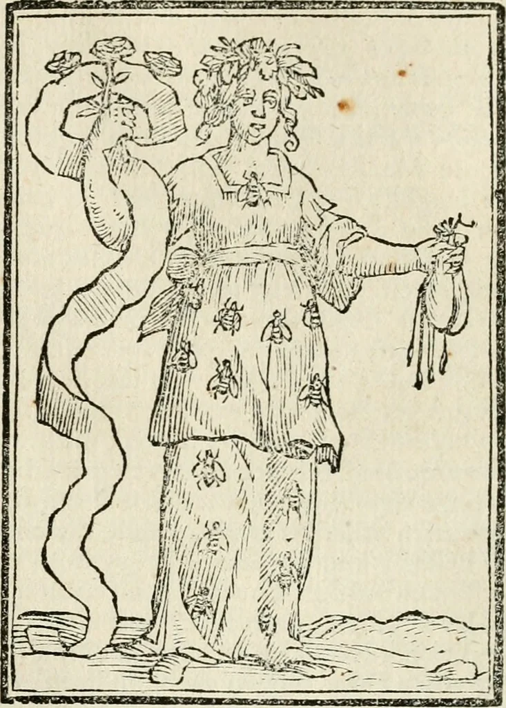 An illustration from Iconologia, of, Uytbeeldingen des verstands : waer in verscheiden afbeeldingen van deughden, ondeughden, genegentheden, menschlijcke hertztochten, konsten, leeringen, sinlijckheden, elementen, hemelsche lichamen, landschappen van Italien, revieren van alle deelen des werrelts, en alle andere ontallijcke stoffen, met hare verklaringen, werden verhandelt : een werck dat dienstigh is, allen reedenaers, poëten, schilders, beeldhouwers, teyckenaers, en alle andere konstbeminders en liefhebbers der geleertheyt en eerlijcke wetenschappen ..., 1644, leaf 308