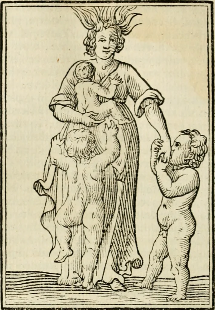 An illustration from Iconologia, of, Uytbeeldingen des verstands : waer in verscheiden afbeeldingen van deughden, ondeughden, genegentheden, menschlijcke hertztochten, konsten, leeringen, sinlijckheden, elementen, hemelsche lichamen, landschappen van Italien, revieren van alle deelen des werrelts, en alle andere ontallijcke stoffen, met hare verklaringen, werden verhandelt : een werck dat dienstigh is, allen reedenaers, poëten, schilders, beeldhouwers, teyckenaers, en alle andere konstbeminders en liefhebbers der geleertheyt en eerlijcke wetenschappen ..., 1644, leaf 313