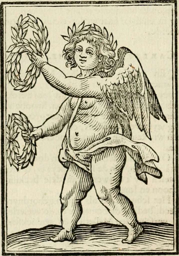 An illustration from Iconologia, of, Uytbeeldingen des verstands : waer in verscheiden afbeeldingen van deughden, ondeughden, genegentheden, menschlijcke hertztochten, konsten, leeringen, sinlijckheden, elementen, hemelsche lichamen, landschappen van Italien, revieren van alle deelen des werrelts, en alle andere ontallijcke stoffen, met hare verklaringen, werden verhandelt : een werck dat dienstigh is, allen reedenaers, poëten, schilders, beeldhouwers, teyckenaers, en alle andere konstbeminders en liefhebbers der geleertheyt en eerlijcke wetenschappen ..., 1644, leaf 315
