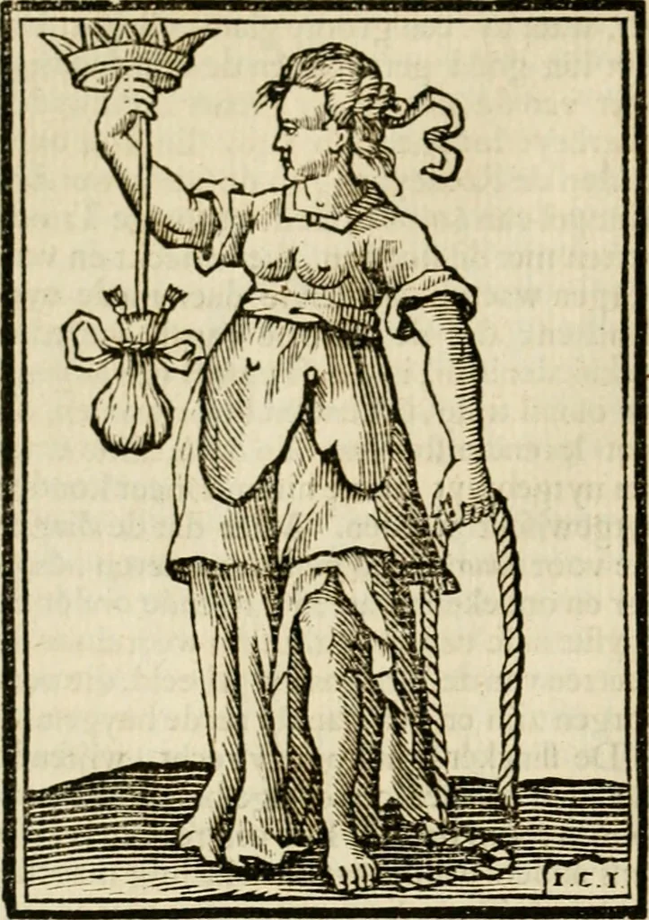 An illustration from Iconologia, of, Uytbeeldingen des verstands : waer in verscheiden afbeeldingen van deughden, ondeughden, genegentheden, menschlijcke hertztochten, konsten, leeringen, sinlijckheden, elementen, hemelsche lichamen, landschappen van Italien, revieren van alle deelen des werrelts, en alle andere ontallijcke stoffen, met hare verklaringen, werden verhandelt : een werck dat dienstigh is, allen reedenaers, poëten, schilders, beeldhouwers, teyckenaers, en alle andere konstbeminders en liefhebbers der geleertheyt en eerlijcke wetenschappen ..., 1644, leaf 329