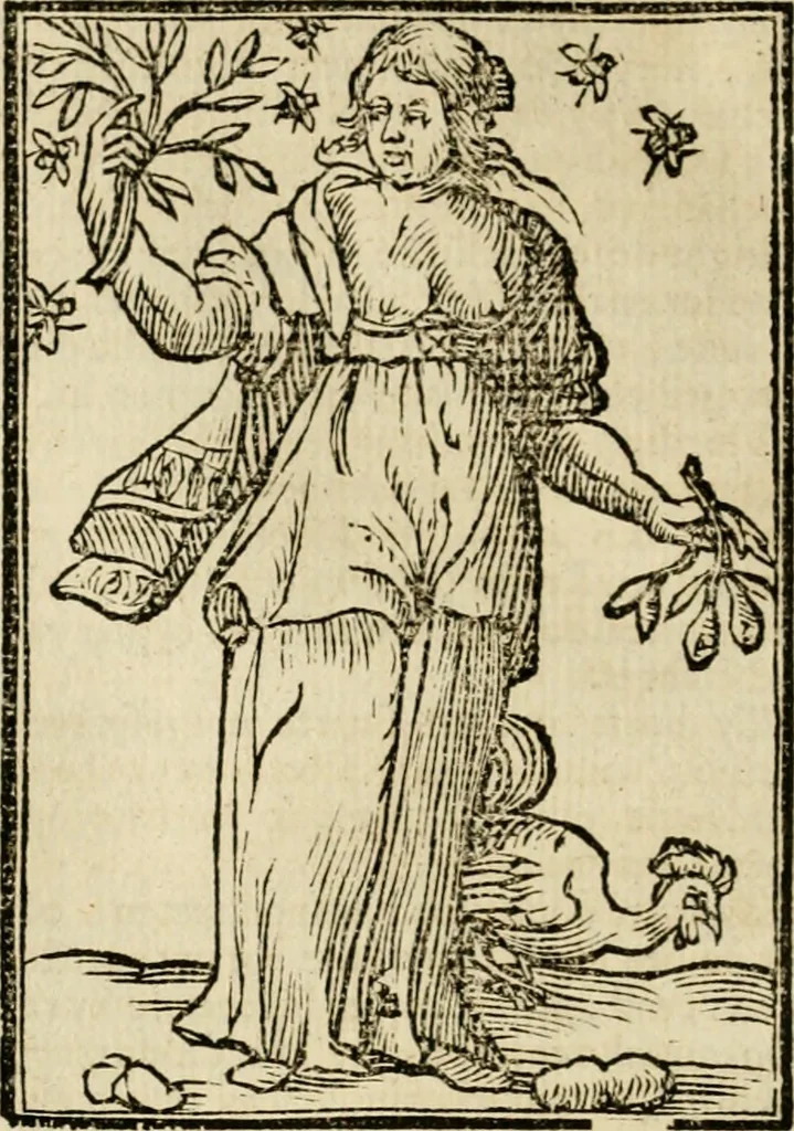 An illustration from Iconologia, of, Uytbeeldingen des verstands : waer in verscheiden afbeeldingen van deughden, ondeughden, genegentheden, menschlijcke hertztochten, konsten, leeringen, sinlijckheden, elementen, hemelsche lichamen, landschappen van Italien, revieren van alle deelen des werrelts, en alle andere ontallijcke stoffen, met hare verklaringen, werden verhandelt : een werck dat dienstigh is, allen reedenaers, poëten, schilders, beeldhouwers, teyckenaers, en alle andere konstbeminders en liefhebbers der geleertheyt en eerlijcke wetenschappen ..., 1644, leaf 365