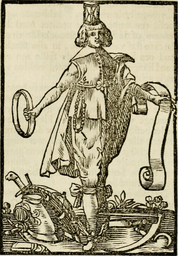An illustration from Iconologia, of, Uytbeeldingen des verstands : waer in verscheiden afbeeldingen van deughden, ondeughden, genegentheden, menschlijcke hertztochten, konsten, leeringen, sinlijckheden, elementen, hemelsche lichamen, landschappen van Italien, revieren van alle deelen des werrelts, en alle andere ontallijcke stoffen, met hare verklaringen, werden verhandelt : een werck dat dienstigh is, allen reedenaers, poëten, schilders, beeldhouwers, teyckenaers, en alle andere konstbeminders en liefhebbers der geleertheyt en eerlijcke wetenschappen ..., 1644, leaf 379