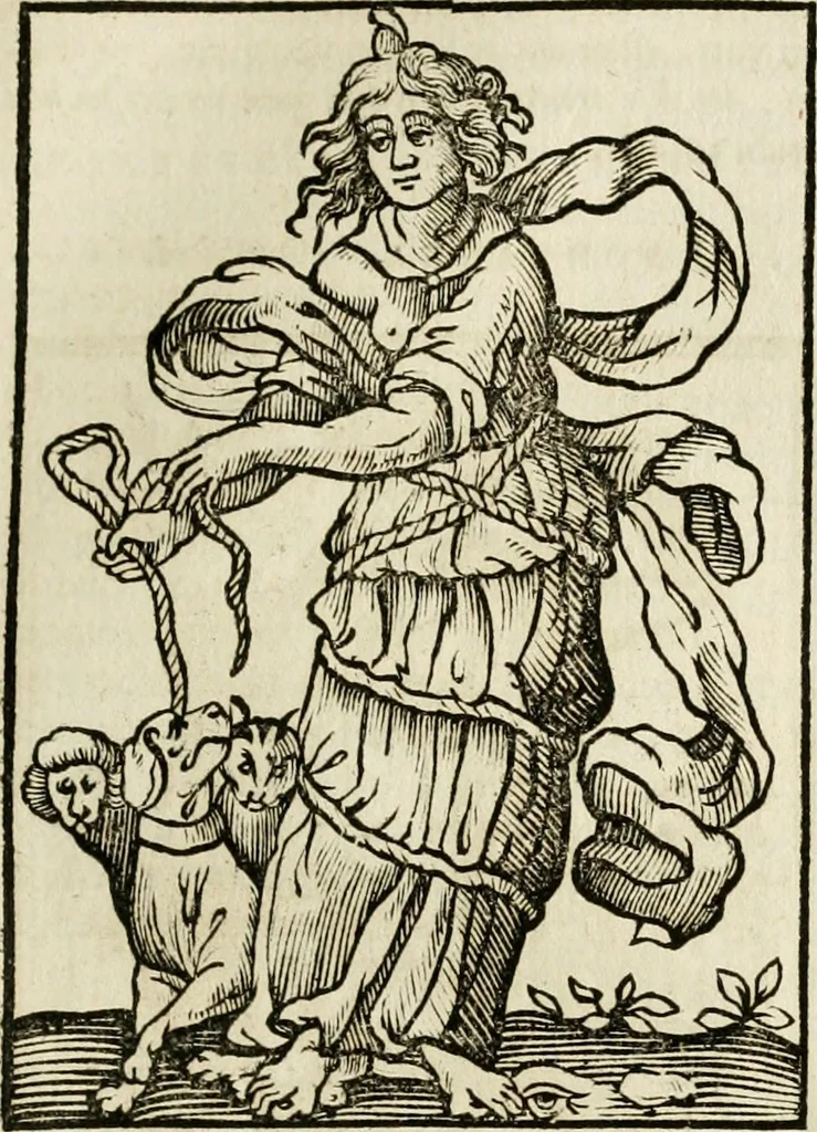 An illustration from Iconologia, of, Uytbeeldingen des verstands : waer in verscheiden afbeeldingen van deughden, ondeughden, genegentheden, menschlijcke hertztochten, konsten, leeringen, sinlijckheden, elementen, hemelsche lichamen, landschappen van Italien, revieren van alle deelen des werrelts, en alle andere ontallijcke stoffen, met hare verklaringen, werden verhandelt : een werck dat dienstigh is, allen reedenaers, poëten, schilders, beeldhouwers, teyckenaers, en alle andere konstbeminders en liefhebbers der geleertheyt en eerlijcke wetenschappen ..., 1644, leaf 420