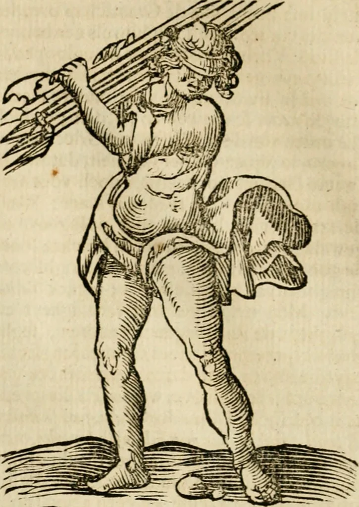 An illustration from Iconologia, of, Uytbeeldingen des verstands : waer in verscheiden afbeeldingen van deughden, ondeughden, genegentheden, menschlijcke hertztochten, konsten, leeringen, sinlijckheden, elementen, hemelsche lichamen, landschappen van Italien, revieren van alle deelen des werrelts, en alle andere ontallijcke stoffen, met hare verklaringen, werden verhandelt : een werck dat dienstigh is, allen reedenaers, poëten, schilders, beeldhouwers, teyckenaers, en alle andere konstbeminders en liefhebbers der geleertheyt en eerlijcke wetenschappen ..., 1644, leaf 451