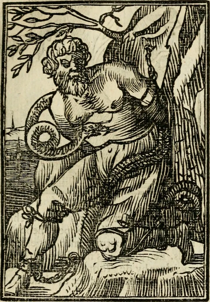 An illustration from Iconologia, of, Uytbeeldingen des verstands : waer in verscheiden afbeeldingen van deughden, ondeughden, genegentheden, menschlijcke hertztochten, konsten, leeringen, sinlijckheden, elementen, hemelsche lichamen, landschappen van Italien, revieren van alle deelen des werrelts, en alle andere ontallijcke stoffen, met hare verklaringen, werden verhandelt : een werck dat dienstigh is, allen reedenaers, poëten, schilders, beeldhouwers, teyckenaers, en alle andere konstbeminders en liefhebbers der geleertheyt en eerlijcke wetenschappen ..., 1644, leaf 494