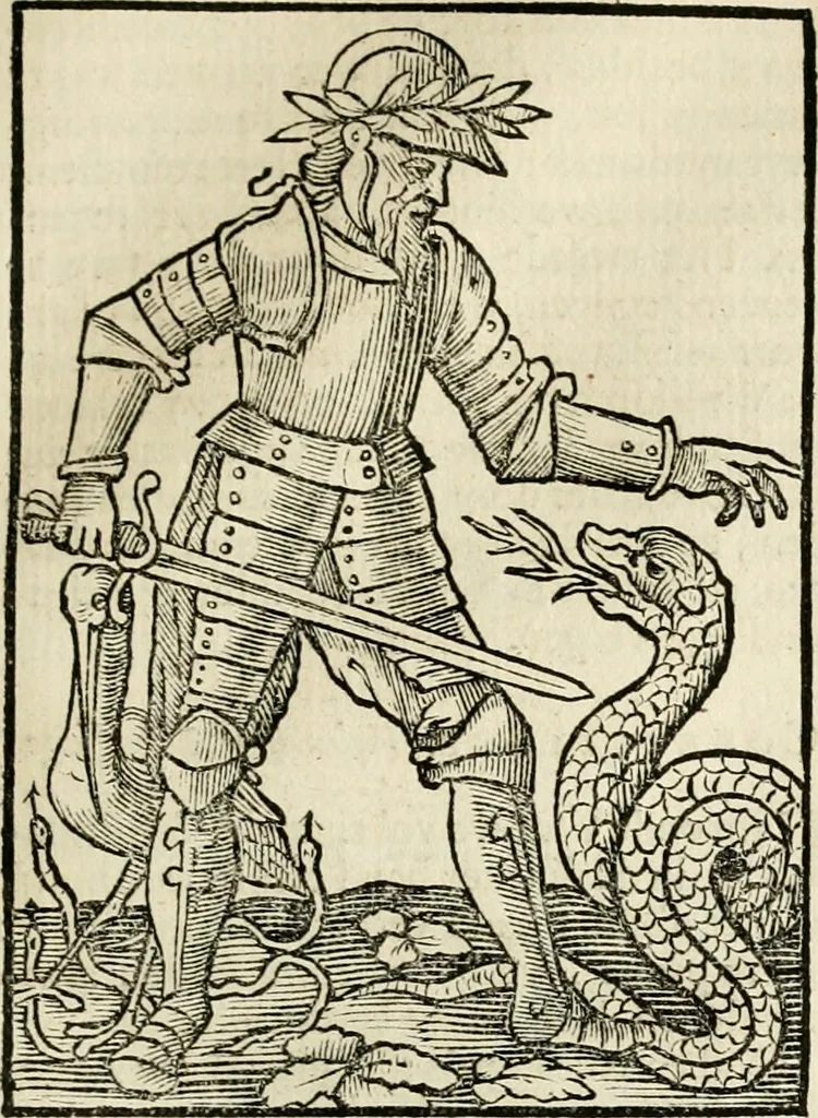 An illustration from Iconologia, of, Uytbeeldingen des verstands : waer in verscheiden afbeeldingen van deughden, ondeughden, genegentheden, menschlijcke hertztochten, konsten, leeringen, sinlijckheden, elementen, hemelsche lichamen, landschappen van Italien, revieren van alle deelen des werrelts, en alle andere ontallijcke stoffen, met hare verklaringen, werden verhandelt : een werck dat dienstigh is, allen reedenaers, poëten, schilders, beeldhouwers, teyckenaers, en alle andere konstbeminders en liefhebbers der geleertheyt en eerlijcke wetenschappen ..., 1644, leaf 544