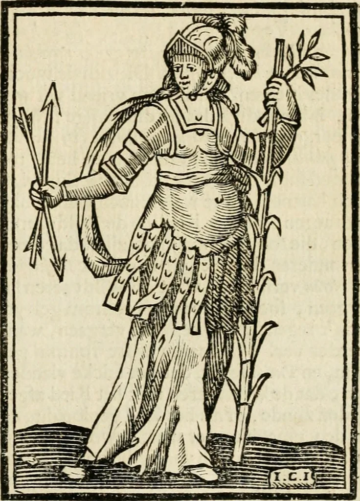 An illustration from Iconologia, of, Uytbeeldingen des verstands : waer in verscheiden afbeeldingen van deughden, ondeughden, genegentheden, menschlijcke hertztochten, konsten, leeringen, sinlijckheden, elementen, hemelsche lichamen, landschappen van Italien, revieren van alle deelen des werrelts, en alle andere ontallijcke stoffen, met hare verklaringen, werden verhandelt : een werck dat dienstigh is, allen reedenaers, poëten, schilders, beeldhouwers, teyckenaers, en alle andere konstbeminders en liefhebbers der geleertheyt en eerlijcke wetenschappen ..., 1644, leaf 570