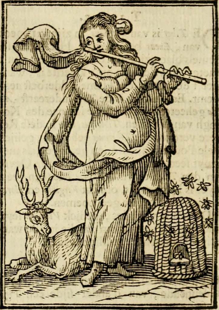 An illustration from Iconologia, of, Uytbeeldingen des verstands : waer in verscheiden afbeeldingen van deughden, ondeughden, genegentheden, menschlijcke hertztochten, konsten, leeringen, sinlijckheden, elementen, hemelsche lichamen, landschappen van Italien, revieren van alle deelen des werrelts, en alle andere ontallijcke stoffen, met hare verklaringen, werden verhandelt : een werck dat dienstigh is, allen reedenaers, poëten, schilders, beeldhouwers, teyckenaers, en alle andere konstbeminders en liefhebbers der geleertheyt en eerlijcke wetenschappen ..., 1644, leaf 577