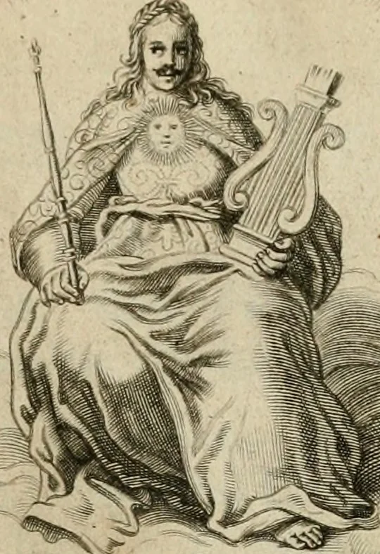 An illustration from Iconologia, of, Uytbeeldingen des verstands : waer in verscheiden afbeeldingen van deughden, ondeughden, genegentheden, menschlijcke hertztochten, konsten, leeringen, sinlijckheden, elementen, hemelsche lichamen, landschappen van Italien, revieren van alle deelen des werrelts, en alle andere ontallijcke stoffen, met hare verklaringen, werden verhandelt : een werck dat dienstigh is, allen reedenaers, poëten, schilders, beeldhouwers, teyckenaers, en alle andere konstbeminders en liefhebbers der geleertheyt en eerlijcke wetenschappen ..., 1644, leaf 6