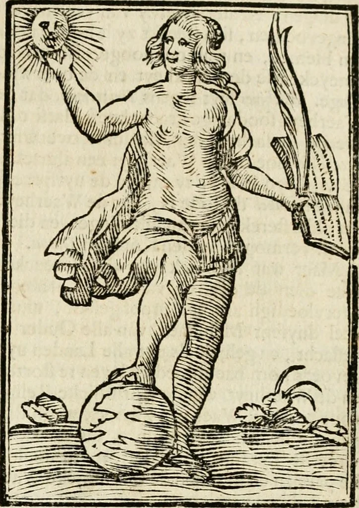 An illustration from Iconologia, of, Uytbeeldingen des verstands : waer in verscheiden afbeeldingen van deughden, ondeughden, genegentheden, menschlijcke hertztochten, konsten, leeringen, sinlijckheden, elementen, hemelsche lichamen, landschappen van Italien, revieren van alle deelen des werrelts, en alle andere ontallijcke stoffen, met hare verklaringen, werden verhandelt : een werck dat dienstigh is, allen reedenaers, poëten, schilders, beeldhouwers, teyckenaers, en alle andere konstbeminders en liefhebbers der geleertheyt en eerlijcke wetenschappen ..., 1644, leaf 610