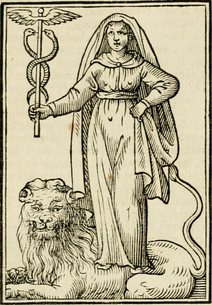 An illustration from Iconologia, of, Uytbeeldingen des verstands : waer in verscheiden afbeeldingen van deughden, ondeughden, genegentheden, menschlijcke hertztochten, konsten, leeringen, sinlijckheden, elementen, hemelsche lichamen, landschappen van Italien, revieren van alle deelen des werrelts, en alle andere ontallijcke stoffen, met hare verklaringen, werden verhandelt : een werck dat dienstigh is, allen reedenaers, poëten, schilders, beeldhouwers, teyckenaers, en alle andere konstbeminders en liefhebbers der geleertheyt en eerlijcke wetenschappen ..., 1644, leaf 617