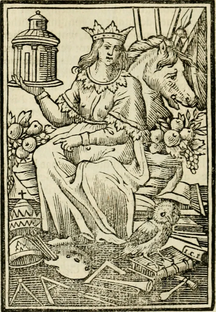 An illustration from Iconologia, of, Uytbeeldingen des verstands : waer in verscheiden afbeeldingen van deughden, ondeughden, genegentheden, menschlijcke hertztochten, konsten, leeringen, sinlijckheden, elementen, hemelsche lichamen, landschappen van Italien, revieren van alle deelen des werrelts, en alle andere ontallijcke stoffen, met hare verklaringen, werden verhandelt : een werck dat dienstigh is, allen reedenaers, poëten, schilders, beeldhouwers, teyckenaers, en alle andere konstbeminders en liefhebbers der geleertheyt en eerlijcke wetenschappen ..., 1644, leaf 623