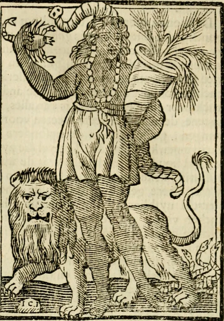 An illustration from Iconologia, of, Uytbeeldingen des verstands : waer in verscheiden afbeeldingen van deughden, ondeughden, genegentheden, menschlijcke hertztochten, konsten, leeringen, sinlijckheden, elementen, hemelsche lichamen, landschappen van Italien, revieren van alle deelen des werrelts, en alle andere ontallijcke stoffen, met hare verklaringen, werden verhandelt : een werck dat dienstigh is, allen reedenaers, poëten, schilders, beeldhouwers, teyckenaers, en alle andere konstbeminders en liefhebbers der geleertheyt en eerlijcke wetenschappen ..., 1644, leaf 625