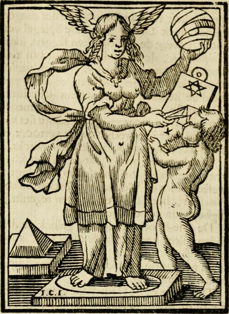 An illustration from Iconologia, of, Uytbeeldingen des verstands : waer in verscheiden afbeeldingen van deughden, ondeughden, genegentheden, menschlijcke hertztochten, konsten, leeringen, sinlijckheden, elementen, hemelsche lichamen, landschappen van Italien, revieren van alle deelen des werrelts, en alle andere ontallijcke stoffen, met hare verklaringen, werden verhandelt : een werck dat dienstigh is, allen reedenaers, poëten, schilders, beeldhouwers, teyckenaers, en alle andere konstbeminders en liefhebbers der geleertheyt en eerlijcke wetenschappen ..., 1644, leaf 635