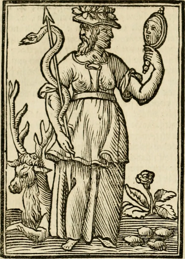 An illustration from Iconologia, of, Uytbeeldingen des verstands : waer in verscheiden afbeeldingen van deughden, ondeughden, genegentheden, menschlijcke hertztochten, konsten, leeringen, sinlijckheden, elementen, hemelsche lichamen, landschappen van Italien, revieren van alle deelen des werrelts, en alle andere ontallijcke stoffen, met hare verklaringen, werden verhandelt : een werck dat dienstigh is, allen reedenaers, poëten, schilders, beeldhouwers, teyckenaers, en alle andere konstbeminders en liefhebbers der geleertheyt en eerlijcke wetenschappen ..., 1644, leaf 643
