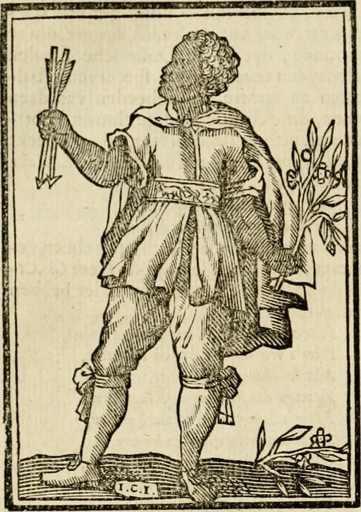 An illustration from Iconologia, of, Uytbeeldingen des verstands : waer in verscheiden afbeeldingen van deughden, ondeughden, genegentheden, menschlijcke hertztochten, konsten, leeringen, sinlijckheden, elementen, hemelsche lichamen, landschappen van Italien, revieren van alle deelen des werrelts, en alle andere ontallijcke stoffen, met hare verklaringen, werden verhandelt : een werck dat dienstigh is, allen reedenaers, poëten, schilders, beeldhouwers, teyckenaers, en alle andere konstbeminders en liefhebbers der geleertheyt en eerlijcke wetenschappen ..., 1644, leaf 647