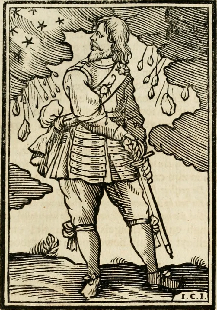 An illustration from Iconologia, of, Uytbeeldingen des verstands : waer in verscheiden afbeeldingen van deughden, ondeughden, genegentheden, menschlijcke hertztochten, konsten, leeringen, sinlijckheden, elementen, hemelsche lichamen, landschappen van Italien, revieren van alle deelen des werrelts, en alle andere ontallijcke stoffen, met hare verklaringen, werden verhandelt : een werck dat dienstigh is, allen reedenaers, poëten, schilders, beeldhouwers, teyckenaers, en alle andere konstbeminders en liefhebbers der geleertheyt en eerlijcke wetenschappen ..., 1644, leaf 648