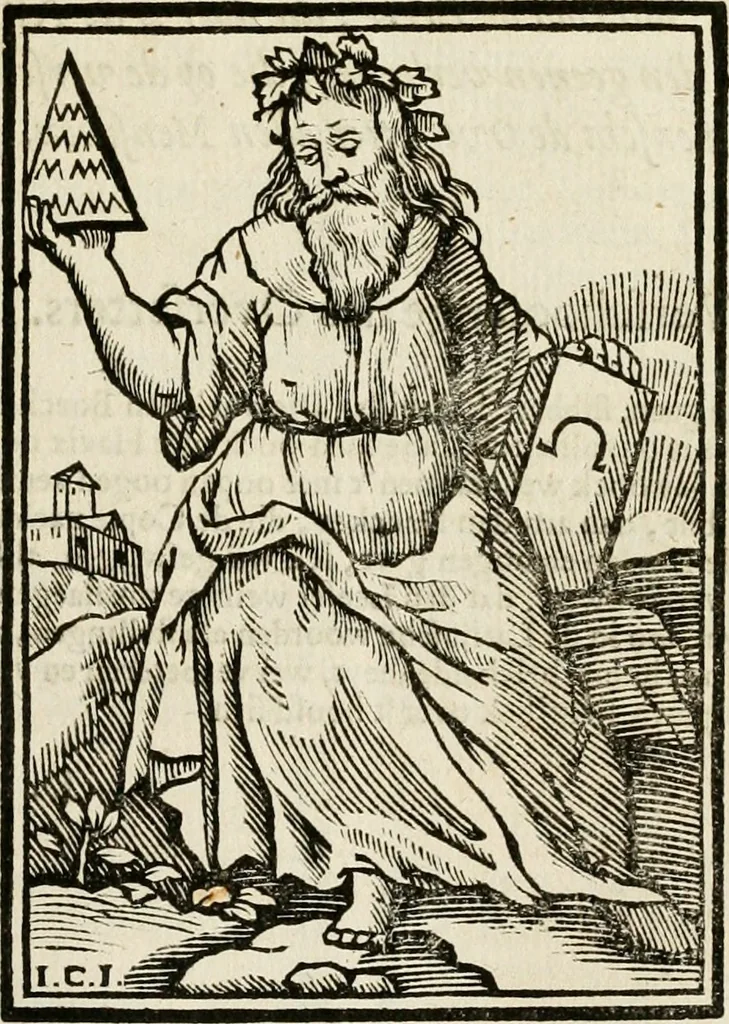 An illustration from Iconologia, of, Uytbeeldingen des verstands : waer in verscheiden afbeeldingen van deughden, ondeughden, genegentheden, menschlijcke hertztochten, konsten, leeringen, sinlijckheden, elementen, hemelsche lichamen, landschappen van Italien, revieren van alle deelen des werrelts, en alle andere ontallijcke stoffen, met hare verklaringen, werden verhandelt : een werck dat dienstigh is, allen reedenaers, poëten, schilders, beeldhouwers, teyckenaers, en alle andere konstbeminders en liefhebbers der geleertheyt en eerlijcke wetenschappen ..., 1644, leaf 656