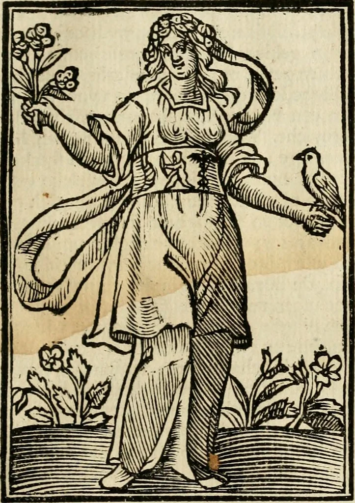 An illustration from Iconologia, of, Uytbeeldingen des verstands : waer in verscheiden afbeeldingen van deughden, ondeughden, genegentheden, menschlijcke hertztochten, konsten, leeringen, sinlijckheden, elementen, hemelsche lichamen, landschappen van Italien, revieren van alle deelen des werrelts, en alle andere ontallijcke stoffen, met hare verklaringen, werden verhandelt : een werck dat dienstigh is, allen reedenaers, poëten, schilders, beeldhouwers, teyckenaers, en alle andere konstbeminders en liefhebbers der geleertheyt en eerlijcke wetenschappen ..., 1644, leaf 70