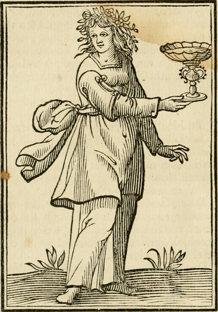 An illustration from Iconologia, of, Uytbeeldingen des verstands : waer in verscheiden afbeeldingen van deughden, ondeughden, genegentheden, menschlijcke hertztochten, konsten, leeringen, sinlijckheden, elementen, hemelsche lichamen, landschappen van Italien, revieren van alle deelen des werrelts, en alle andere ontallijcke stoffen, met hare verklaringen, werden verhandelt : een werck dat dienstigh is, allen reedenaers, poëten, schilders, beeldhouwers, teyckenaers, en alle andere konstbeminders en liefhebbers der geleertheyt en eerlijcke wetenschappen ..., 1644, leaf 79