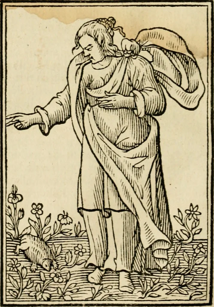 An illustration from Iconologia, of, Uytbeeldingen des verstands : waer in verscheiden afbeeldingen van deughden, ondeughden, genegentheden, menschlijcke hertztochten, konsten, leeringen, sinlijckheden, elementen, hemelsche lichamen, landschappen van Italien, revieren van alle deelen des werrelts, en alle andere ontallijcke stoffen, met hare verklaringen, werden verhandelt : een werck dat dienstigh is, allen reedenaers, poëten, schilders, beeldhouwers, teyckenaers, en alle andere konstbeminders en liefhebbers der geleertheyt en eerlijcke wetenschappen ..., 1644, leaf 85