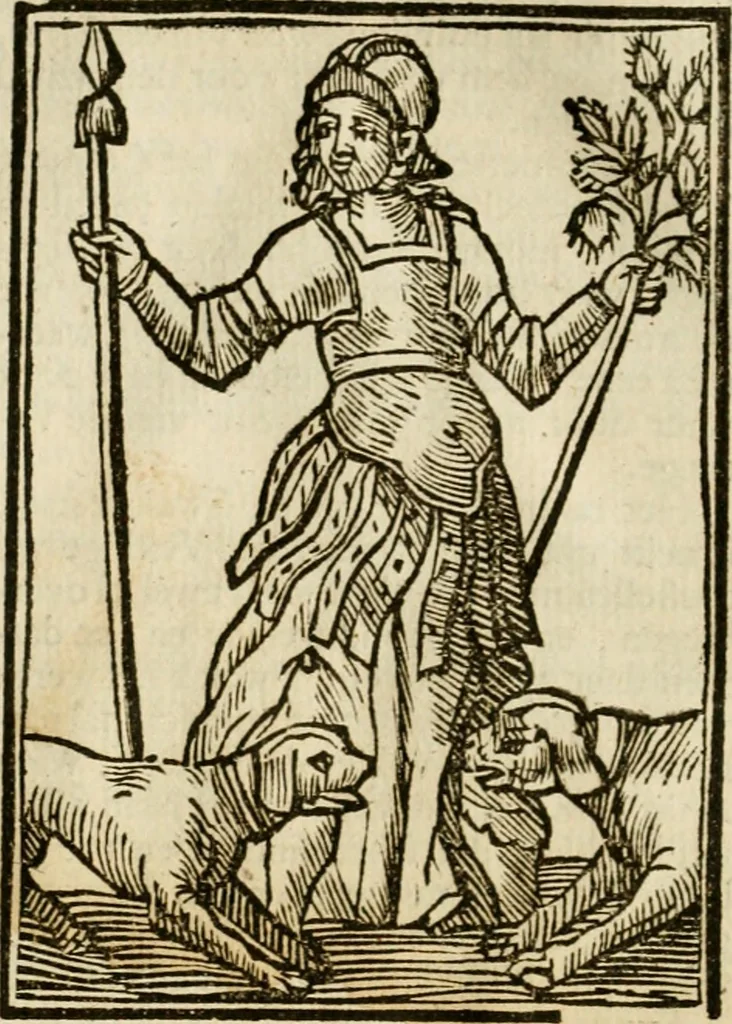 An illustration from Iconologia, of, Uytbeeldingen des verstands : waer in verscheiden afbeeldingen van deughden, ondeughden, genegentheden, menschlijcke hertztochten, konsten, leeringen, sinlijckheden, elementen, hemelsche lichamen, landschappen van Italien, revieren van alle deelen des werrelts, en alle andere ontallijcke stoffen, met hare verklaringen, werden verhandelt : een werck dat dienstigh is, allen reedenaers, poëten, schilders, beeldhouwers, teyckenaers, en alle andere konstbeminders en liefhebbers der geleertheyt en eerlijcke wetenschappen ..., 1644, leaf 93