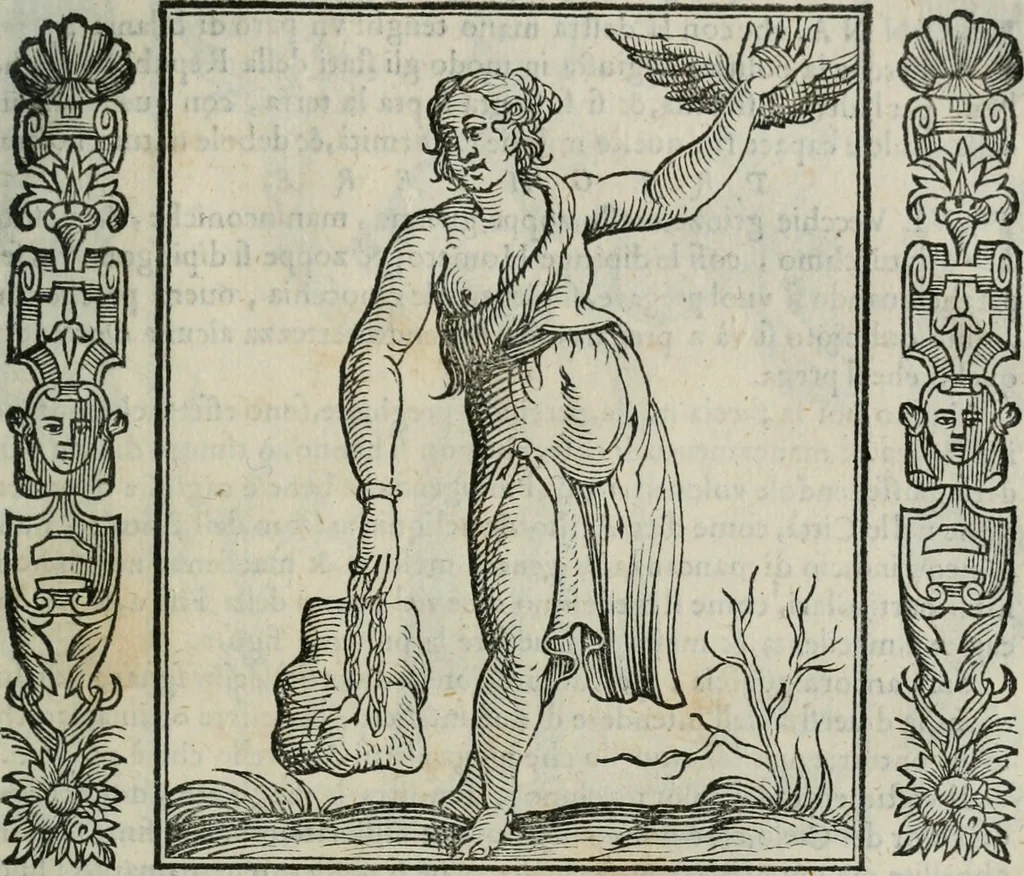 An illustration from Iconologia, ouero Descrittione d'imagini delle virtu', vitij, affetti, passioni humane, corpi celesti, mondo e sue parti., 1611, leaf 470