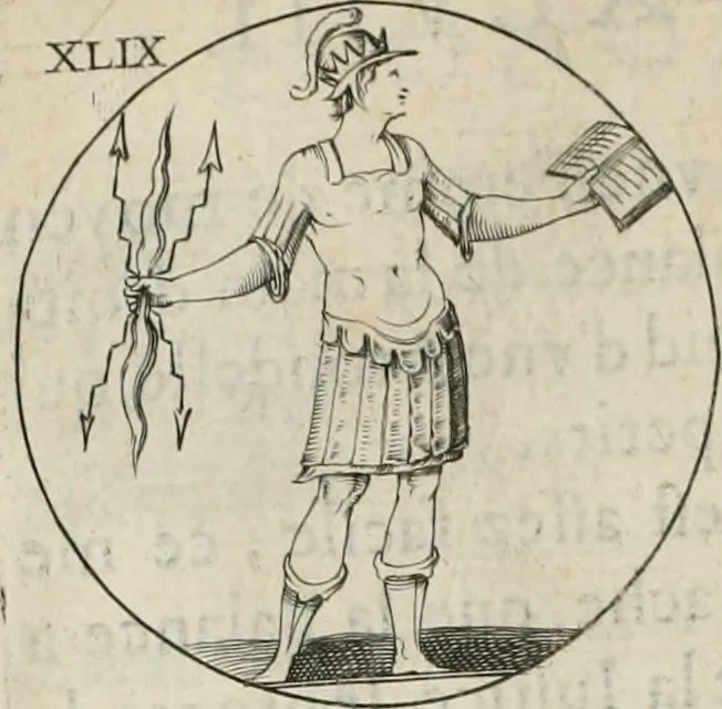 An illustration from Iconologie, ov, explication novvelle : de plvsievrs images, emblemes, et avtres figvres hyerogliphiques des vertus, des vices, des arts, des sciences, des causes naturelles, des humeurs differentes, & des passions humaines : oevvre necessaire a tovte sorte d'esprits, et particvlierement a cevx qvi aspirent ..., 1636, leaf 103