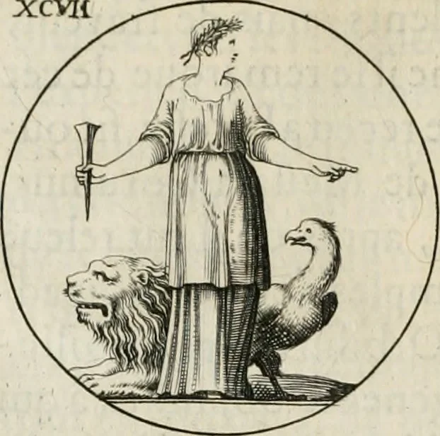 An illustration from Iconologie, ov, explication novvelle : de plvsievrs images, emblemes, et avtres figvres hyerogliphiques des vertus, des vices, des arts, des sciences, des causes naturelles, des humeurs differentes, & des passions humaines : oevvre necessaire a tovte sorte d'esprits, et particvlierement a cevx qvi aspirent ..., 1636, leaf 171