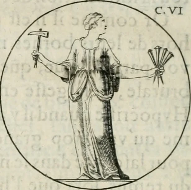 An illustration from Iconologie, ov, explication novvelle : de plvsievrs images, emblemes, et avtres figvres hyerogliphiques des vertus, des vices, des arts, des sciences, des causes naturelles, des humeurs differentes, & des passions humaines : oevvre necessaire a tovte sorte d'esprits, et particvlierement a cevx qvi aspirent ..., 1636, leaf 181