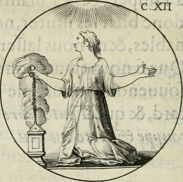 An illustration from Iconologie, ov, explication novvelle : de plvsievrs images, emblemes, et avtres figvres hyerogliphiques des vertus, des vices, des arts, des sciences, des causes naturelles, des humeurs differentes, & des passions humaines : oevvre necessaire a tovte sorte d'esprits, et particvlierement a cevx qvi aspirent ..., 1636, leaf 191