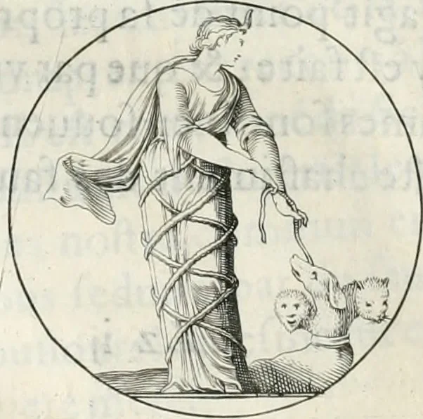 An illustration from Iconologie, ov, explication novvelle : de plvsievrs images, emblemes, et avtres figvres hyerogliphiques des vertus, des vices, des arts, des sciences, des causes naturelles, des humeurs differentes, & des passions humaines : oevvre necessaire a tovte sorte d'esprits, et particvlierement a cevx qvi aspirent ..., 1636, leaf 213