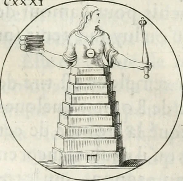 An illustration from Iconologie, ov, explication novvelle : de plvsievrs images, emblemes, et avtres figvres hyerogliphiques des vertus, des vices, des arts, des sciences, des causes naturelles, des humeurs differentes, & des passions humaines : oevvre necessaire a tovte sorte d'esprits, et particvlierement a cevx qvi aspirent ..., 1636, leaf 221