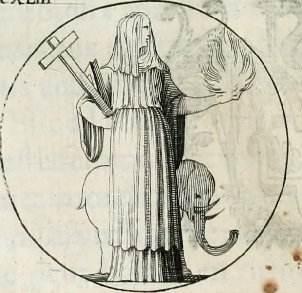 An illustration from Iconologie, ov, explication novvelle : de plvsievrs images, emblemes, et avtres figvres hyerogliphiques des vertus, des vices, des arts, des sciences, des causes naturelles, des humeurs differentes, & des passions humaines : oevvre necessaire a tovte sorte d'esprits, et particvlierement a cevx qvi aspirent ..., 1636, leaf 239