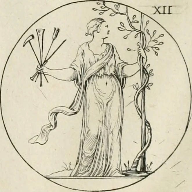 An illustration from Iconologie, ov, explication novvelle : de plvsievrs images, emblemes, et avtres figvres hyerogliphiques des vertus, des vices, des arts, des sciences, des causes naturelles, des humeurs differentes, & des passions humaines : oevvre necessaire a tovte sorte d'esprits, et particvlierement a cevx qvi aspirent ..., 1636, leaf 45